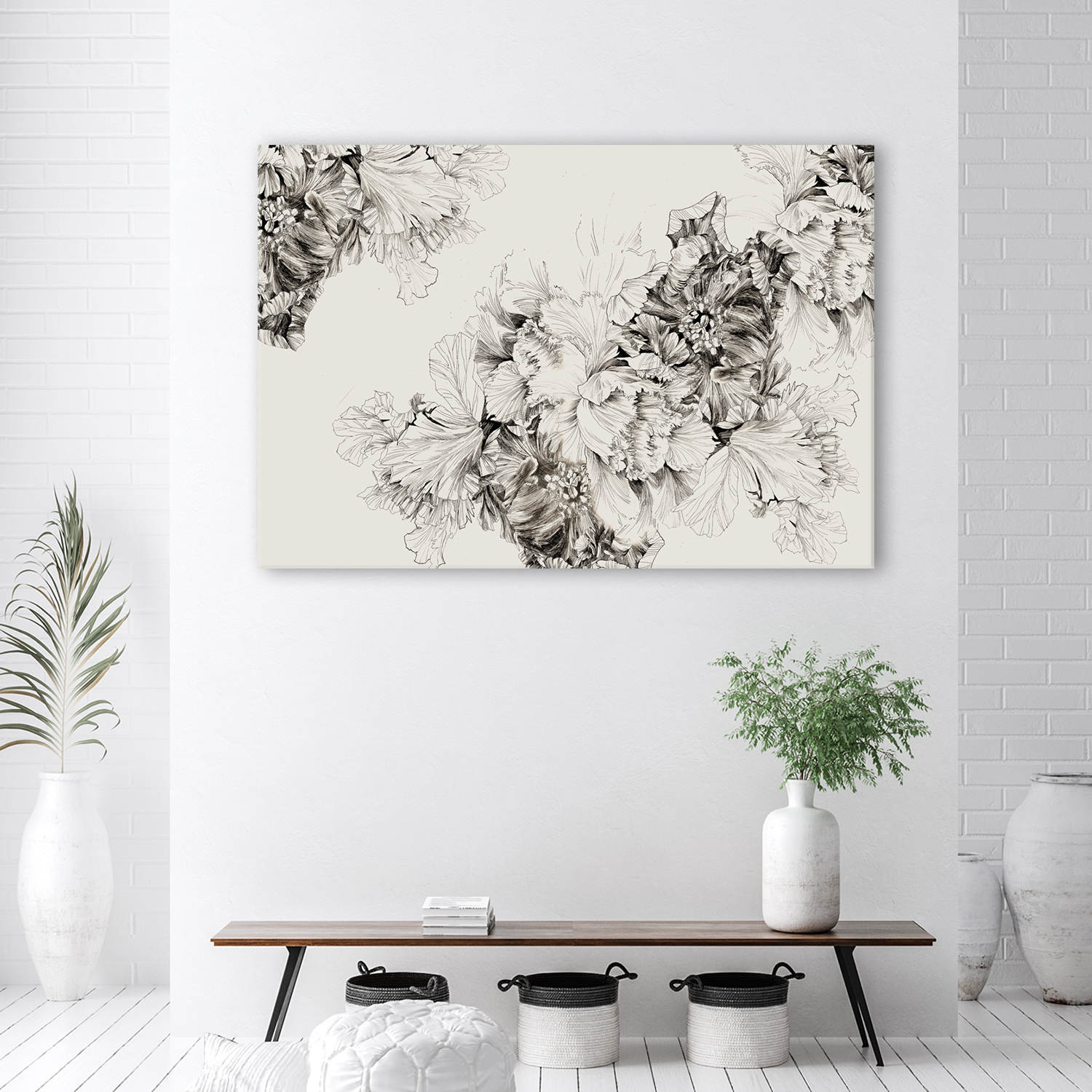 Mock up poster on table in room - 3D render, 3D illustration