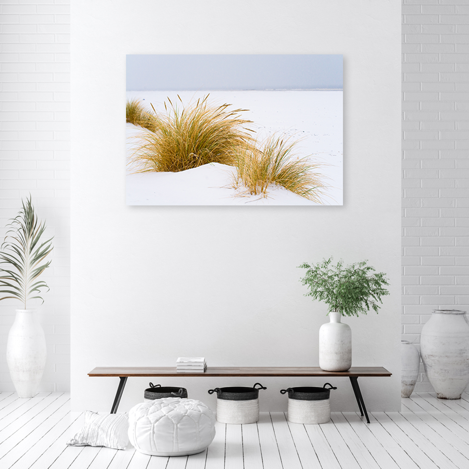 Mock up poster on table in room - 3D render, 3D illustration