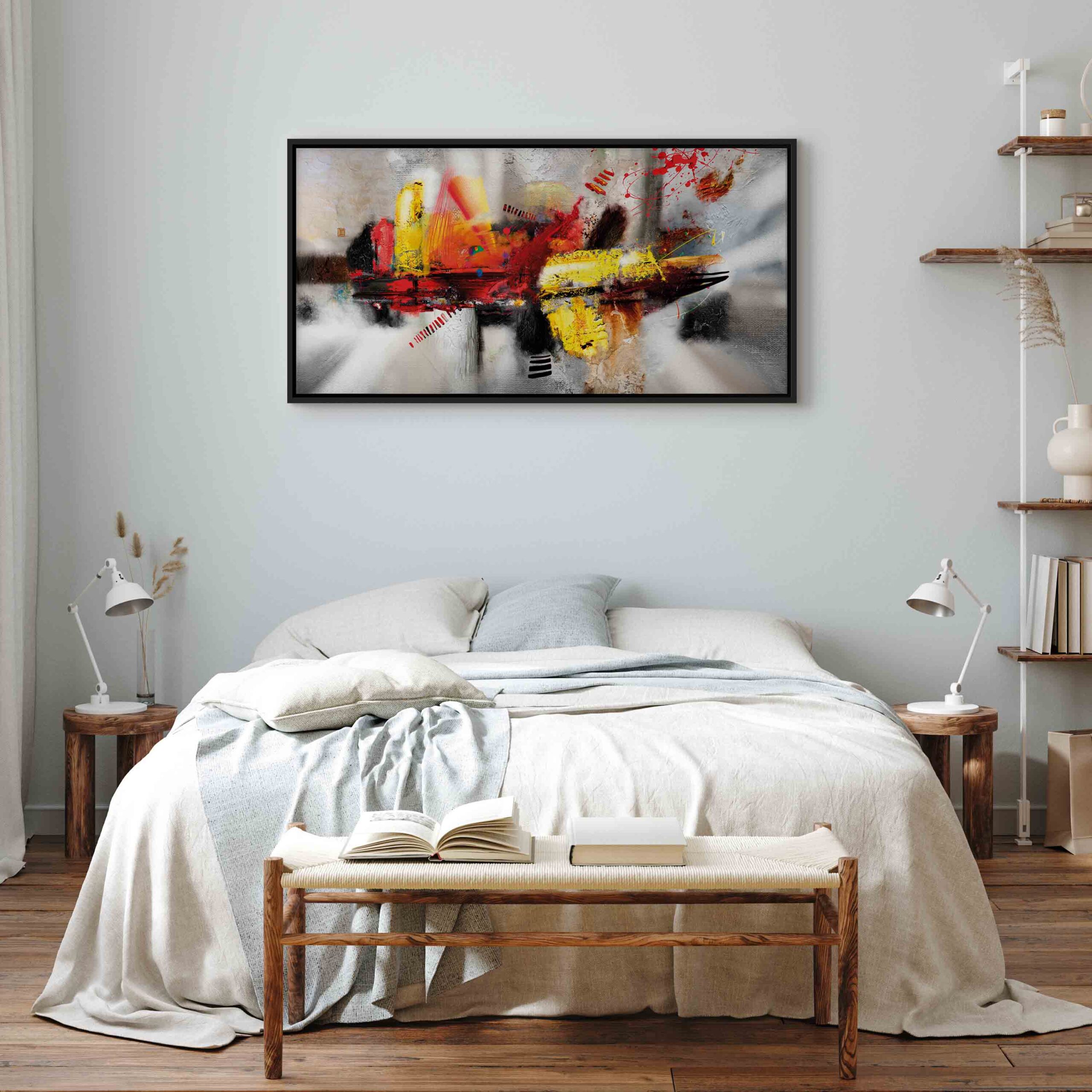 Home mockup, cozy Scandinavian style bedroom interior, 3d render