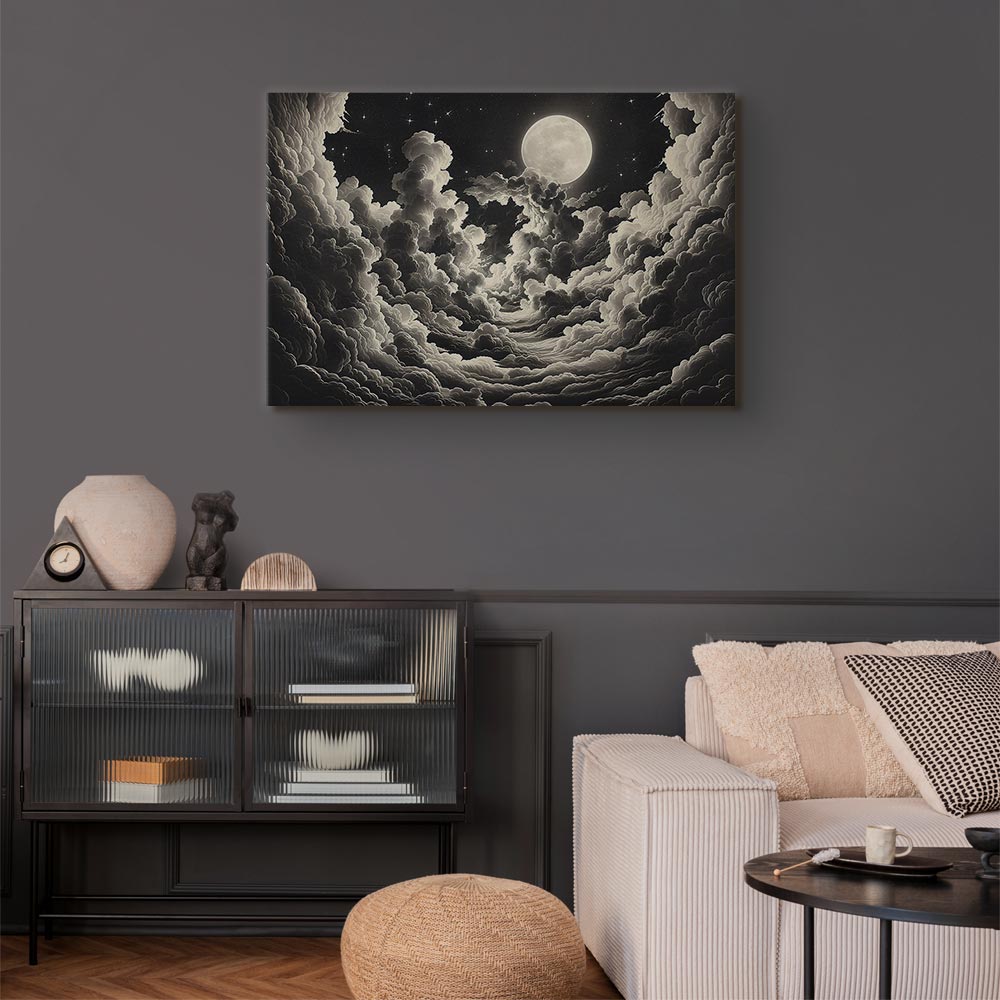 Creative composition of living room interior with mock up poster