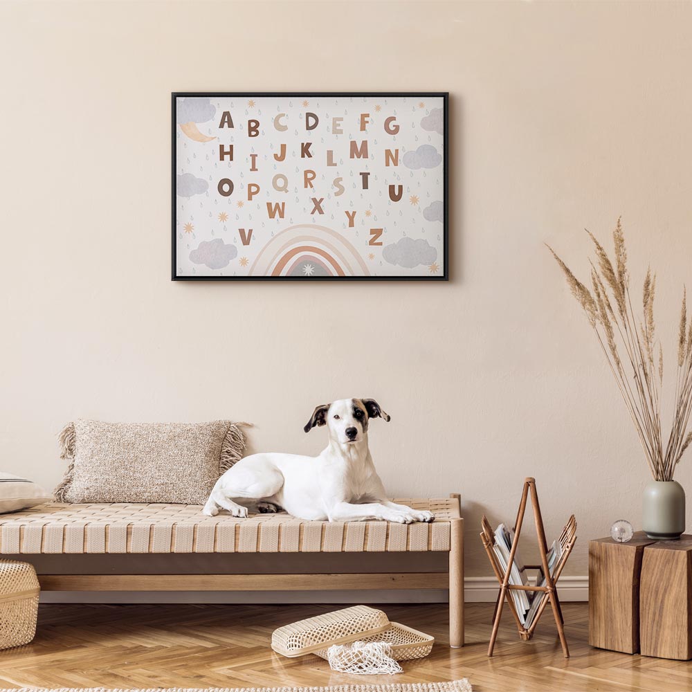 Aesthetic composition of workspace interior with mock up poster