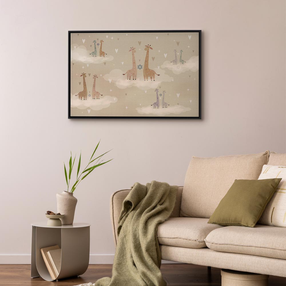 Mock-up poster frame in bedroom, Scandinavian style, 3d render