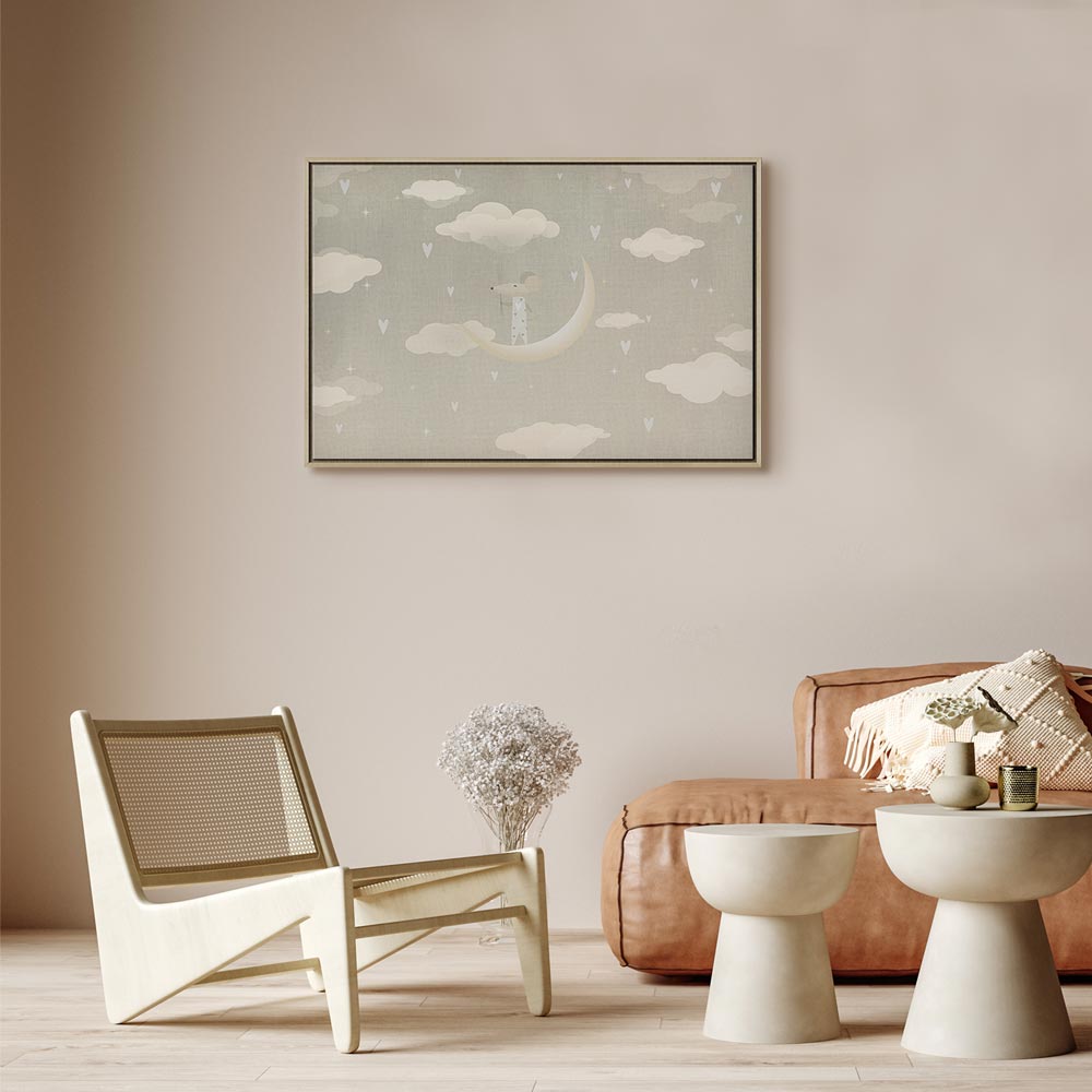 Aesthetic composition of workspace interior with mock up poster